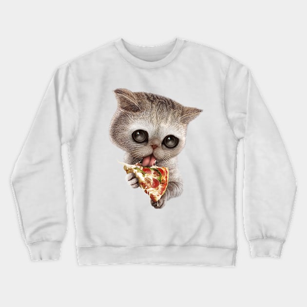 CAT LOVES PIZZA Crewneck Sweatshirt by ADAMLAWLESS